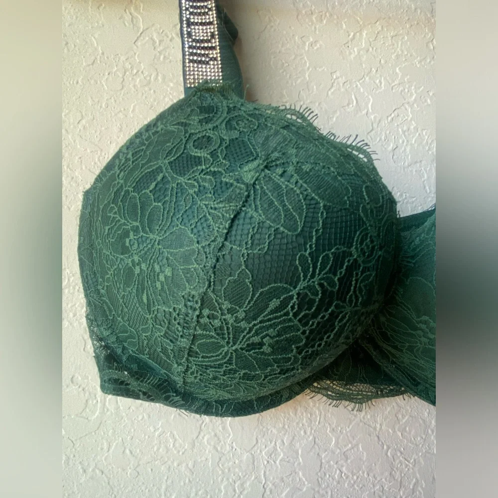 Victorias Secret Very Sexy Lace Shine Strap Push-Up Bra in Forest Green 34DD New - Picture 6 of 9
